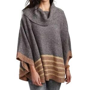 One Size Women's Mystree Cowl Neck Waffle Knit Poncho Sweater